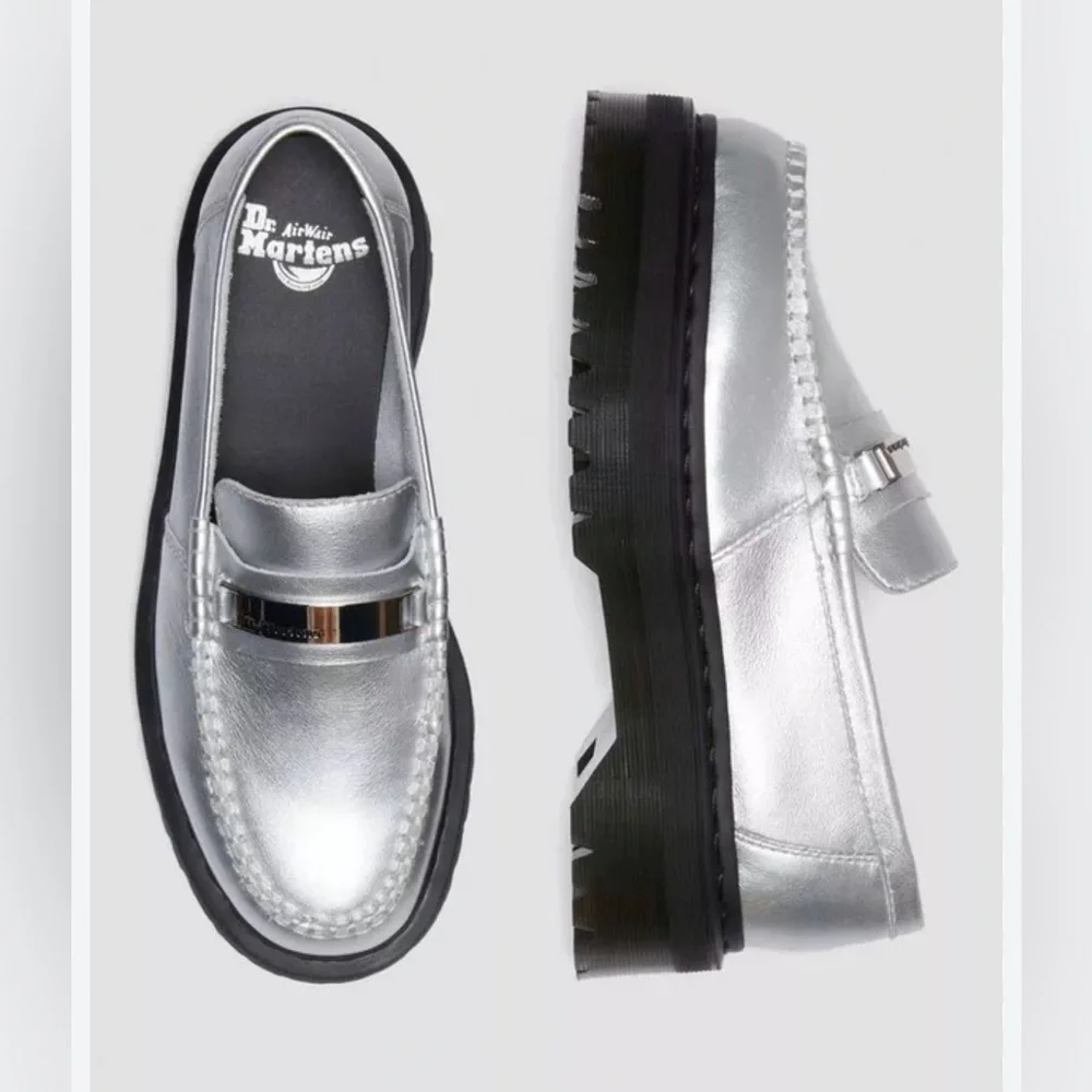 NEW Dr. Martens Silver Shoes with Black Soles